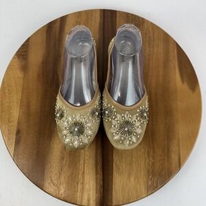 Womens Fuchsia Whistledown Embroidered Jutti Beige Beaded Flats Size 8 M GUC